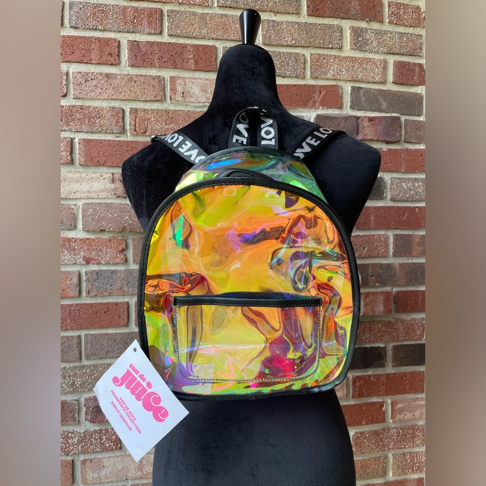 Womens Eaude Juice LOVE Clear Metallic Plastic Backpack NWT